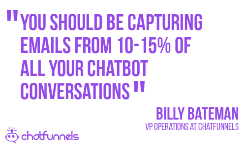 You should be capturing emails from 10-15% of all your chatbot conversations – Billy Bateman – VP of Operations - ChatFunnels